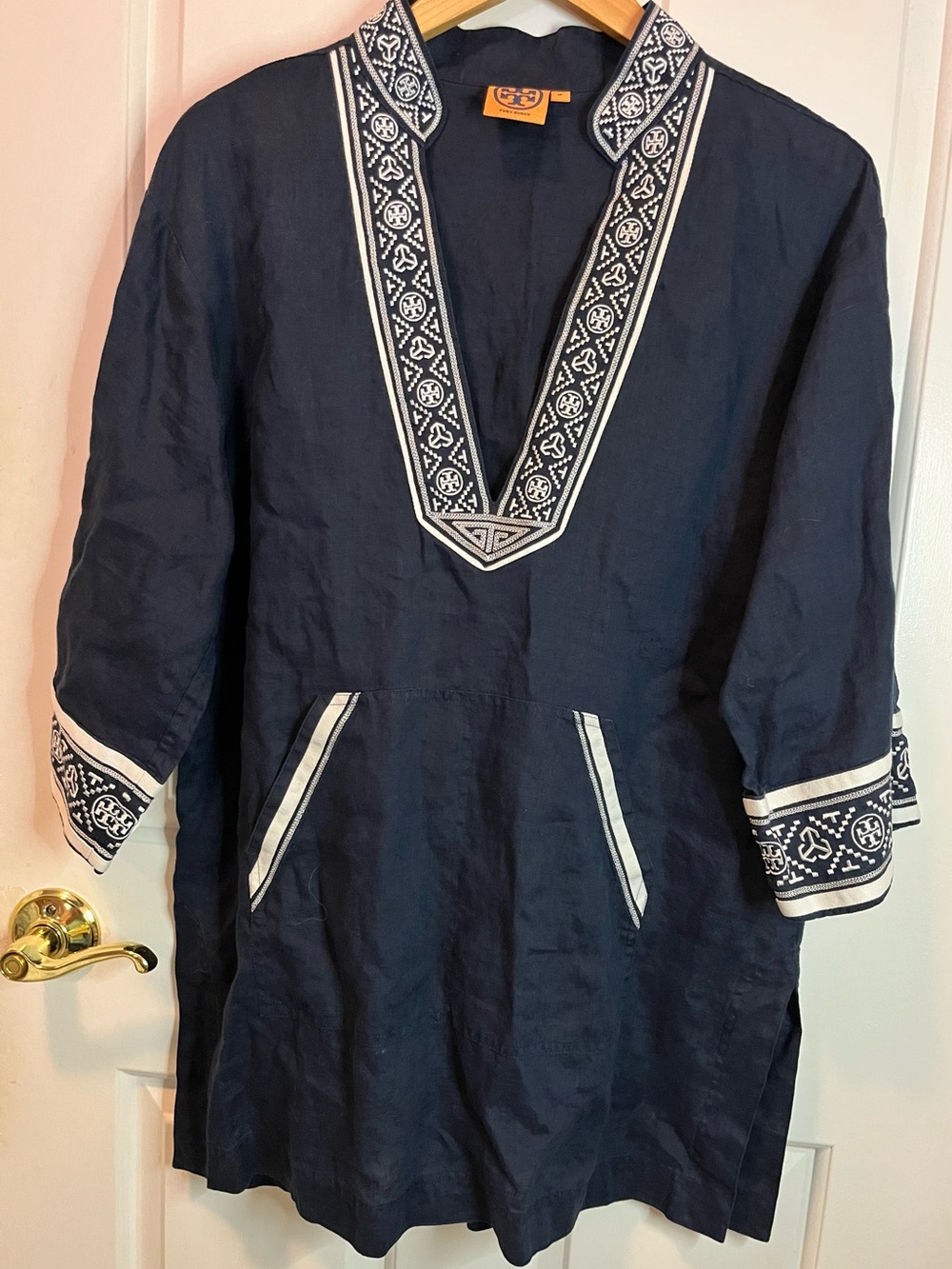 Tory Burch Women’s Navy Linen 3/4 Sleeve Swimsuit Coverup Sz M